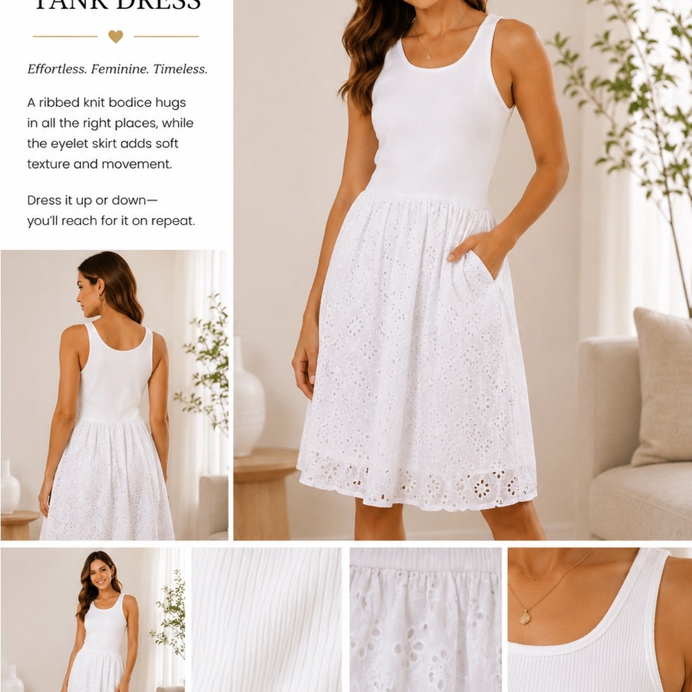 Steve Madden White Ribbed Tank Eyelet Midi Dress